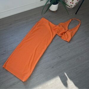 Orange Halter Top & Maxi Skirt Set